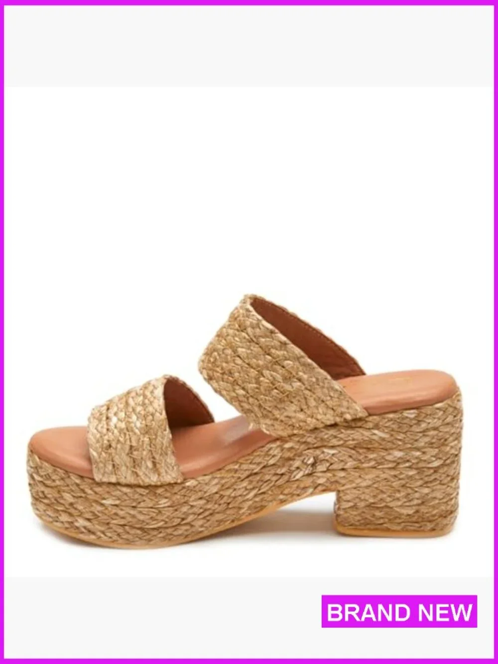 Woven Raffia Platform Slide Sandals Block Heel Summer Beach Vacation